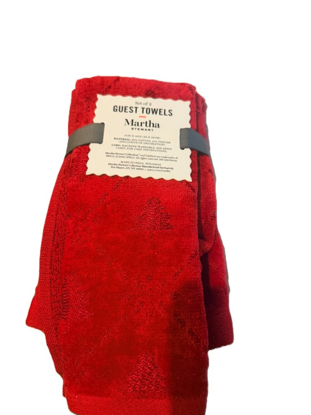 Martha Stewart Collection Snow Winter Tree Cotton 2-Pc. Fingertip Towel Set  Red